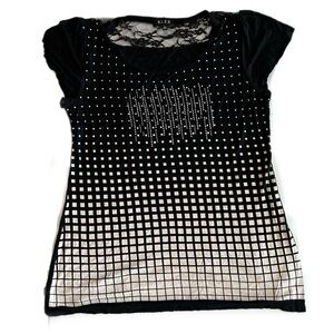 B.L.E.U. Black and Cream Ombre Studded Scoop Neck Tee